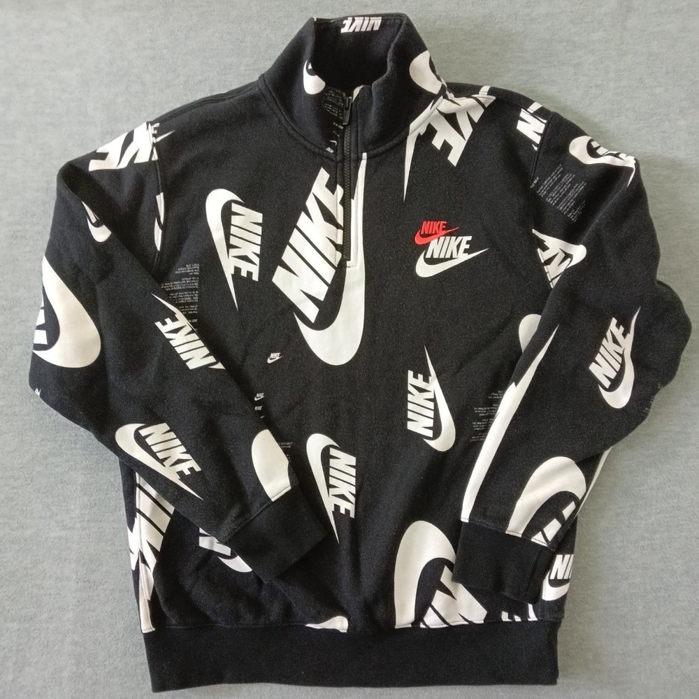 Nike Men Fleece All Over Print Quarter Zip Pullover Black Medium DQ5155 010